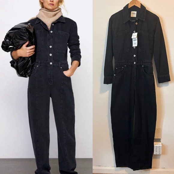 Zara Pants - New! Zara Medium Women’s The Dorian Black Denim Jumpsuit
